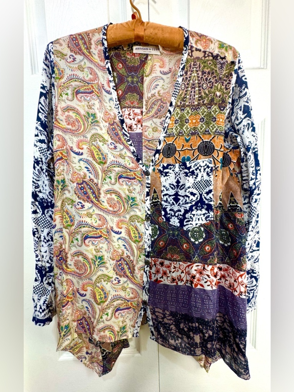Artisan De Luxe x Anthropologie Boho Paisley Patchwork Button Down Top XS